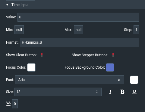 DG Time Input properties DG Time Input properties